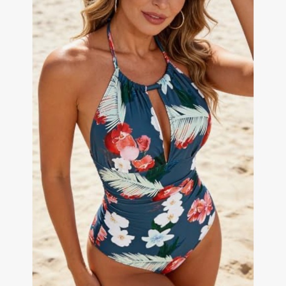 Floral Halter One-Piece Swimsuit - Picture 3 of 11